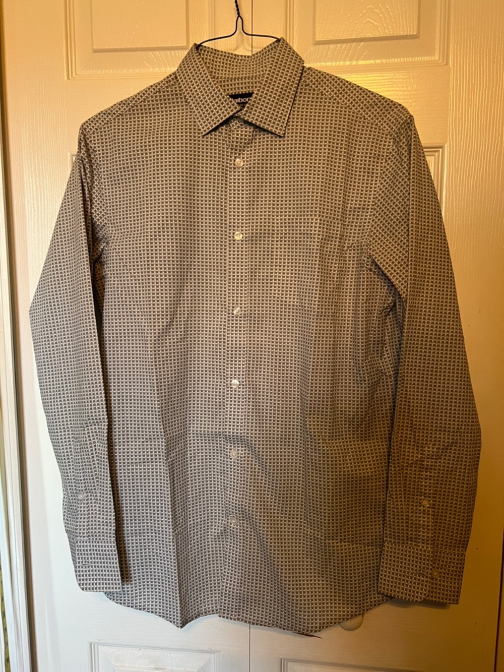 Claiborne Gray & White Micro-Print Dress Shirt easy care